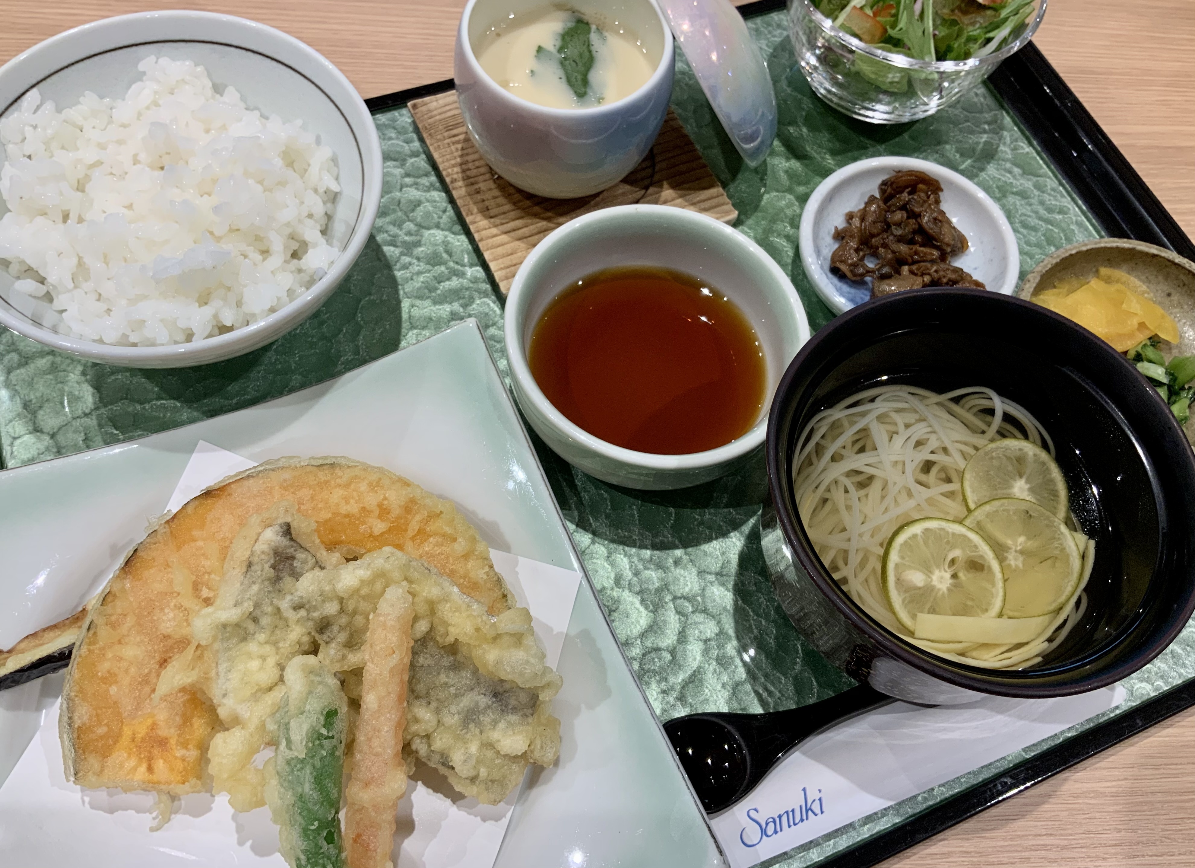 酢橘ソーメン　地魚天婦羅　茶碗蒸し