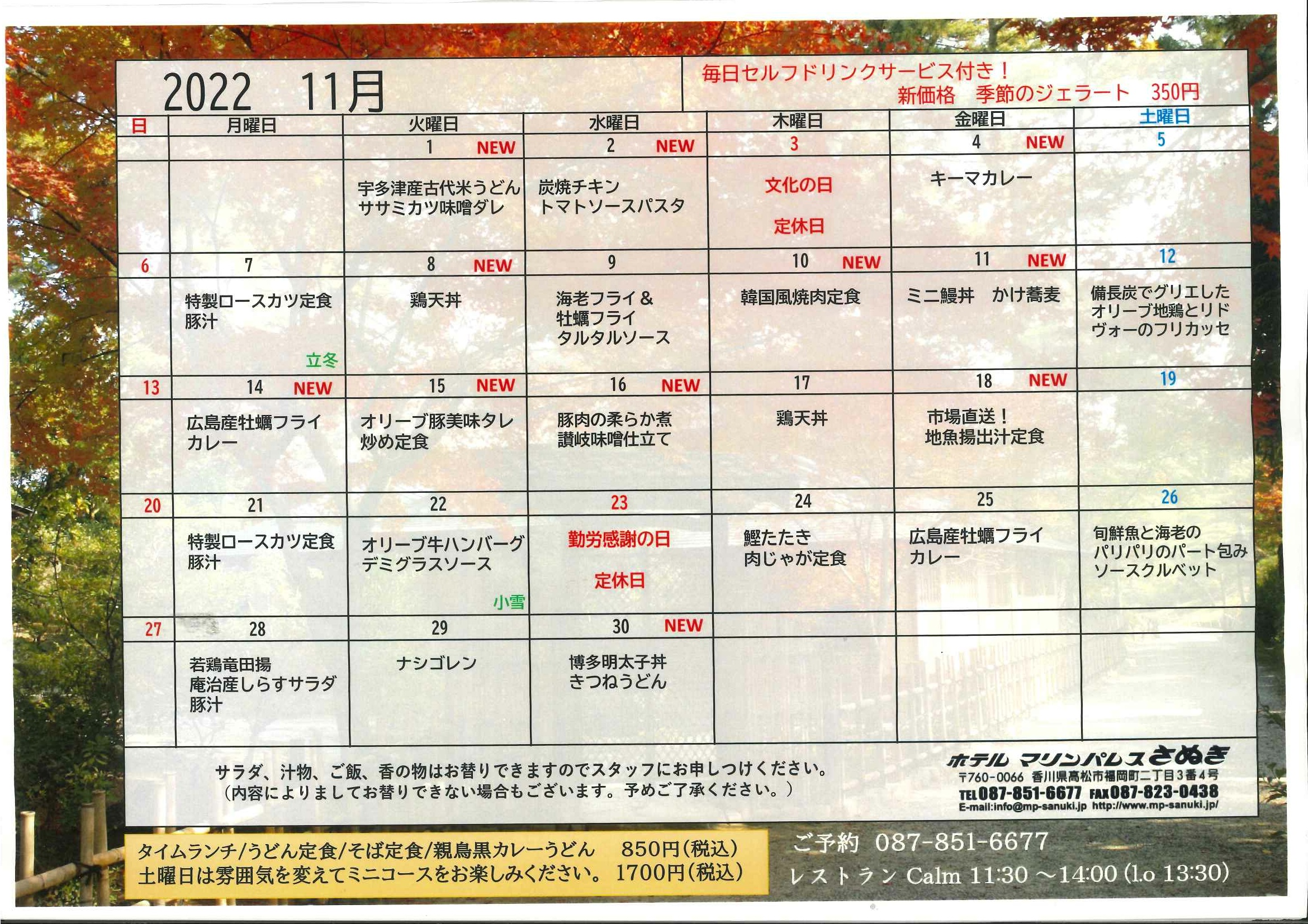 11月タイムランチメニュー