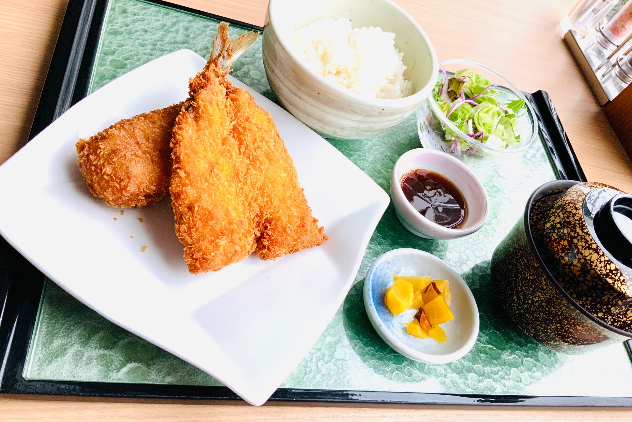 国産筍コロッケ　鯵フライ定食