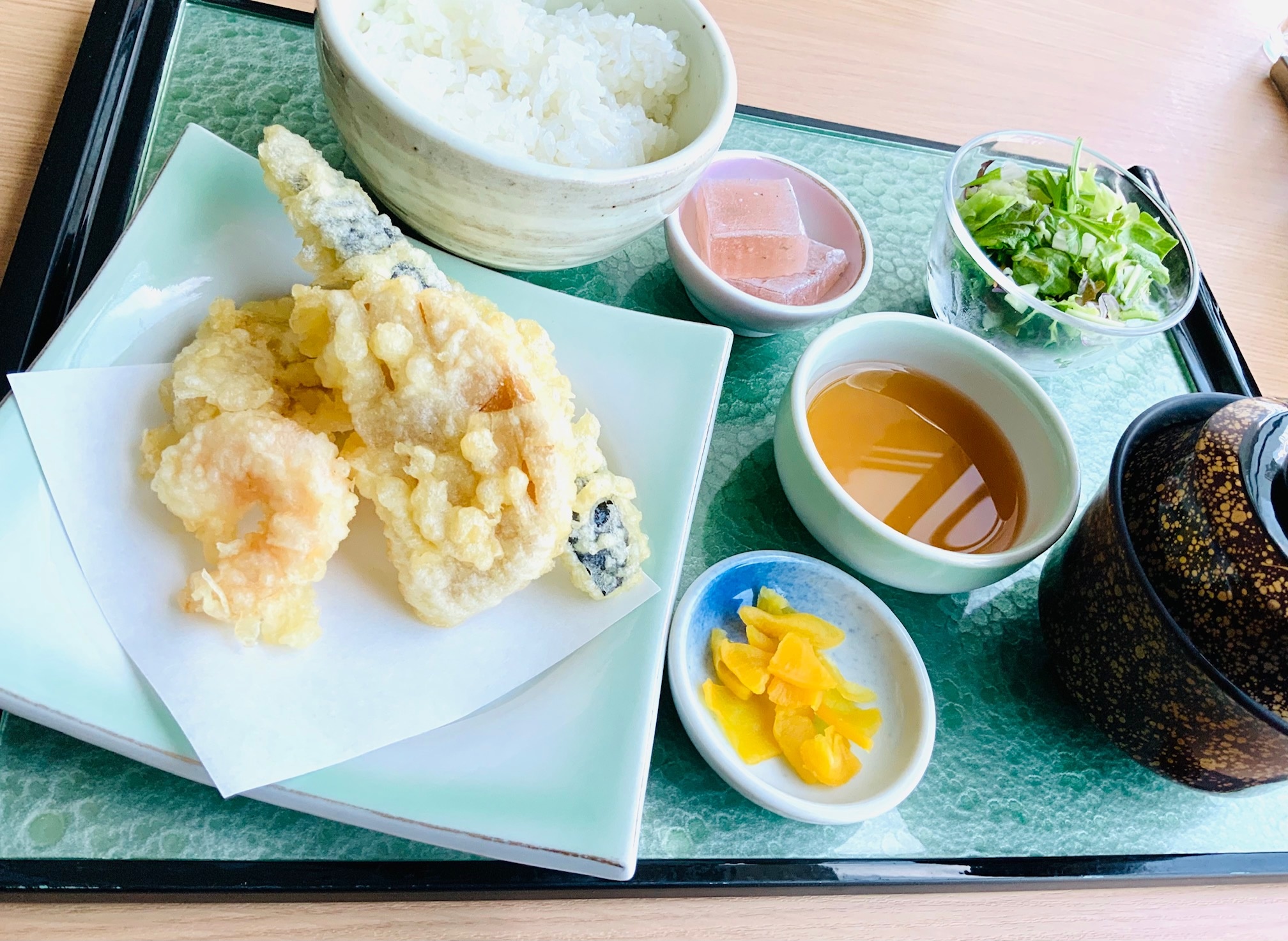 NEW　海老と筍の天婦羅定食　桜わらびもち